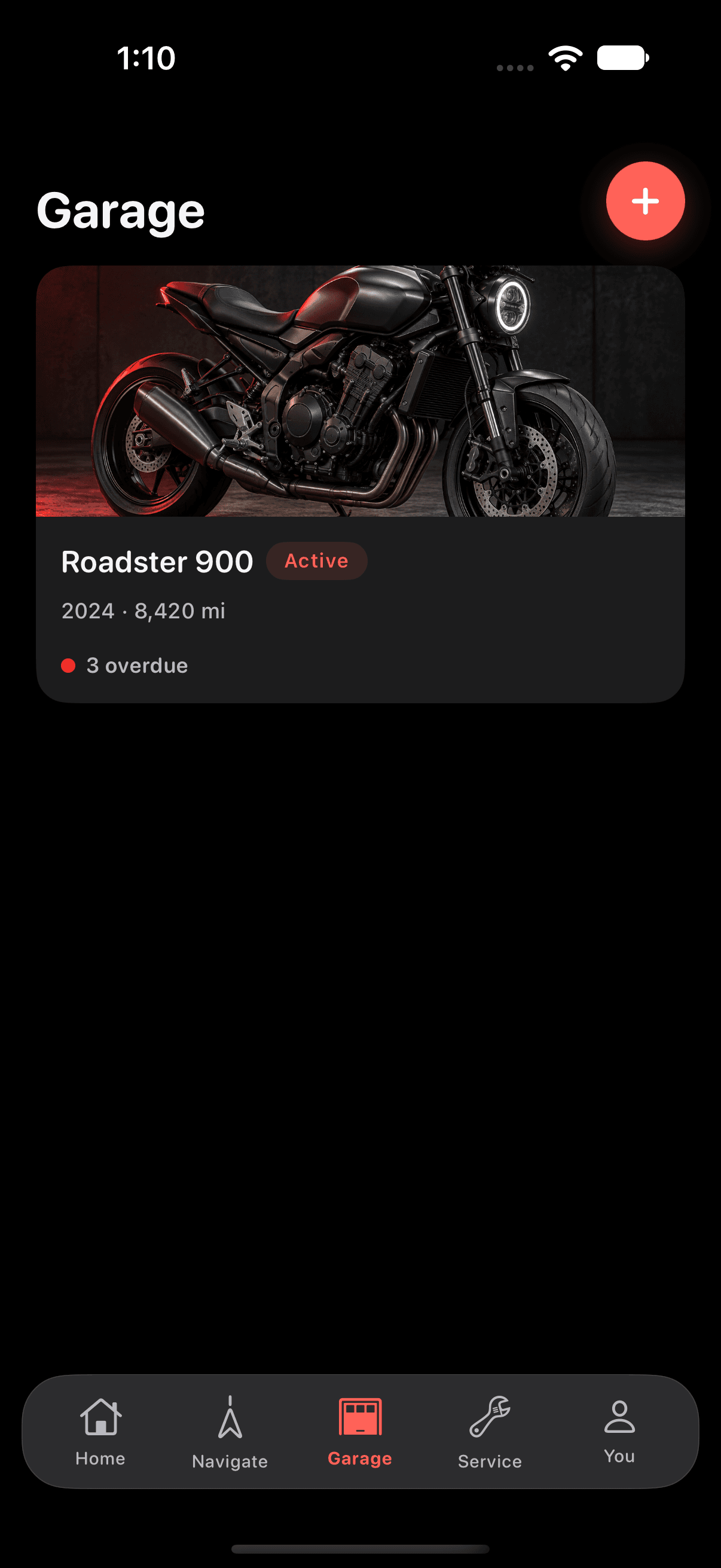 Unreleased ApexTracker garage design, rendered in the native app with fictional records